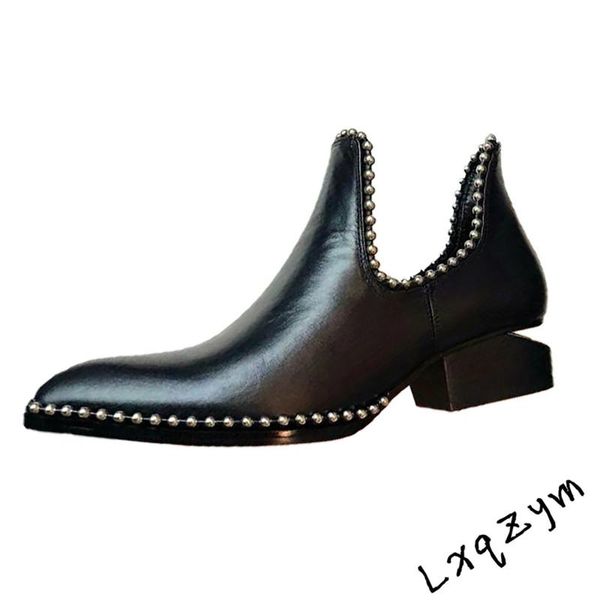 boots design string bead gladiator strange shape med slip on ankle genuine leather pointed toe, Black
boots design string bead gladiator strange shape med slip on ankle genuine leather pointed toe, Black
