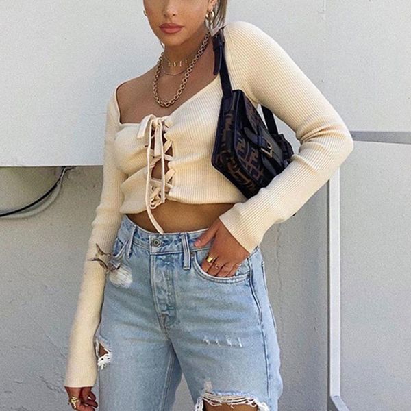2021 new autumn women long sleeve lace up knitted sweater elegant slim cardigan bandage cropped outerwear vtdg, White;black
2021 new autumn women long sleeve lace up knitted sweater elegant slim cardigan bandage cropped outerwear vtdg, White;black