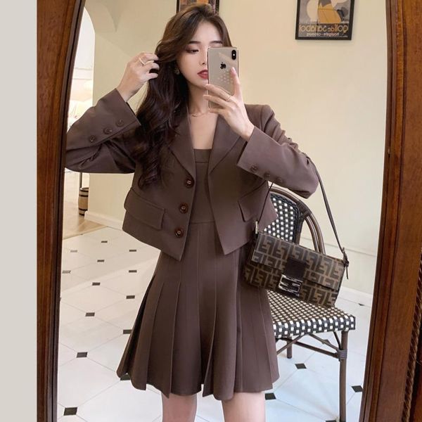 2021 new two piece set women vintage solid blazers+ pleated spaghetti strap mini dresses 2 piece set womens outfits clothes, Gray
2021 new two piece set women vintage solid blazers+ pleated spaghetti strap mini dresses 2 piece set womens outfits clothes, Gray