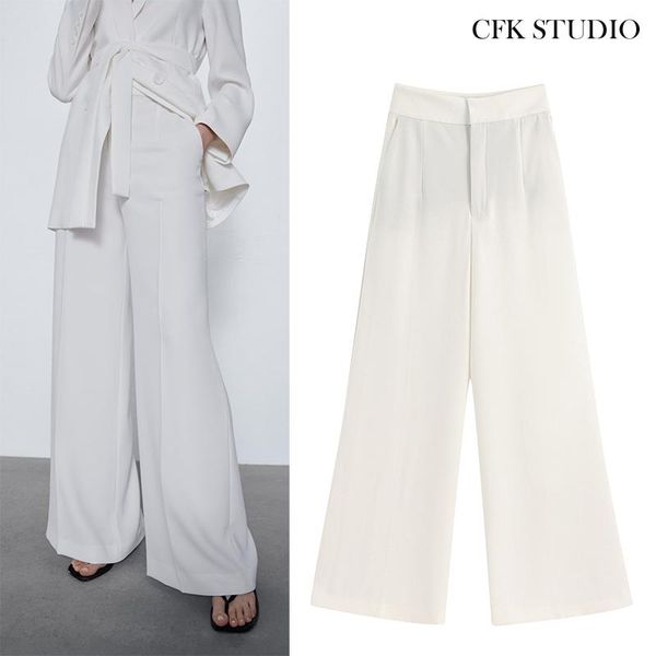women's pants & capris za women long with high waist solid elegant wide leg femme summer basic office wear white chiffon trousers, Black;white
women's pants & capris za women long with high waist solid elegant wide leg femme summer basic office wear white chiffon trousers, Black;white