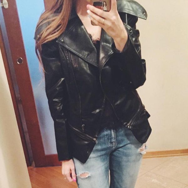 women's slim fit motorcycle leather jacket with zipper fashion autumn winter turn-down collar winter jacket women coat, Black;brown
women's slim fit motorcycle leather jacket with zipper fashion autumn winter turn-down collar winter jacket women coat, Black;brown