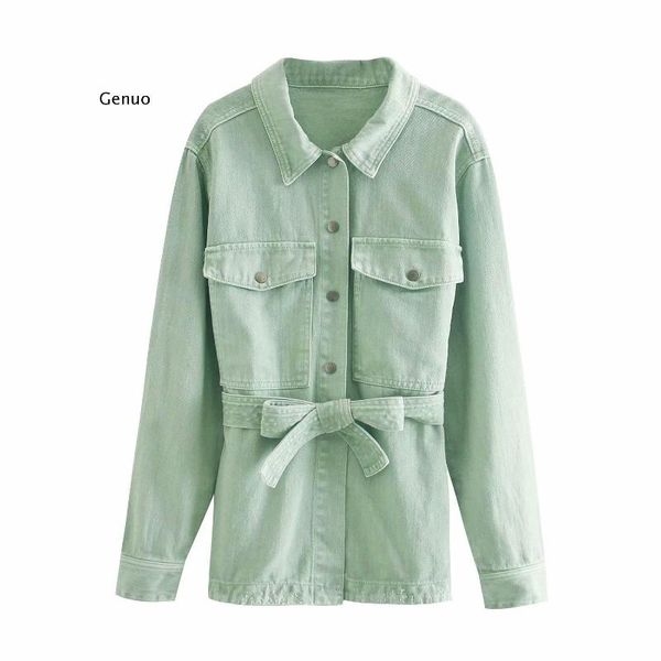 women fashion with belt pockets loose denim jacket coat vintage long sleeve side vents female outerwear chic, Black;brown
women fashion with belt pockets loose denim jacket coat vintage long sleeve side vents female outerwear chic, Black;brown