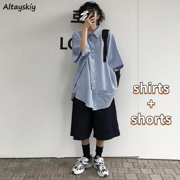 women's tracksuits shorts sets women harajuku loose plaid short sleeve shirts summer couples bf wide leg knee-length college streetwear, Gray
women's tracksuits shorts sets women harajuku loose plaid short sleeve shirts summer couples bf wide leg knee-length college streetwear, Gray