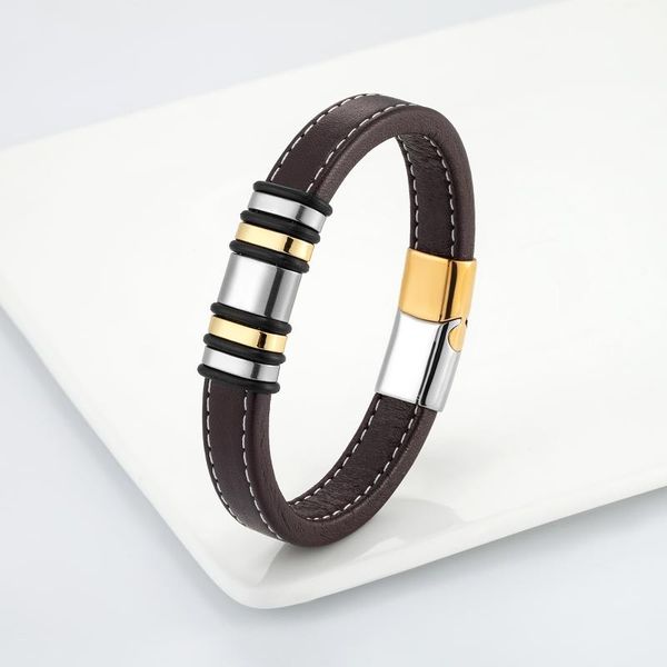 charm bracelets 2021 5 rings stainless steel simple jewelry classic couple bracelet coffee color wide leather cord, Golden;silver
charm bracelets 2021 5 rings stainless steel simple jewelry classic couple bracelet coffee color wide leather cord, Golden;silver