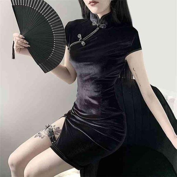 goth dark cheongsam chinese style skinny mini dress streetwear vintage harajuku summer women clothing slim 2021, Black;gray
goth dark cheongsam chinese style skinny mini dress streetwear vintage harajuku summer women clothing slim 2021, Black;gray