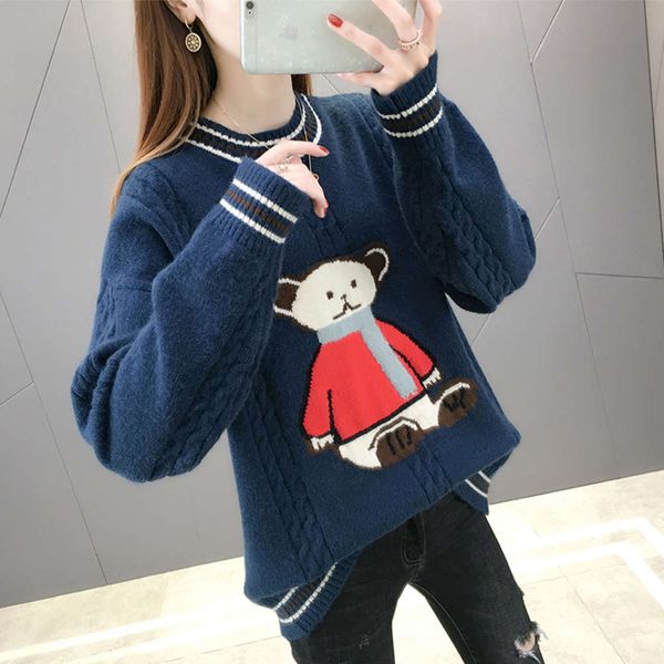 bear sweater for women's loose fitting, thickened in autumn and winter, White;black
bear sweater for women's loose fitting, thickened in autumn and winter, White;black