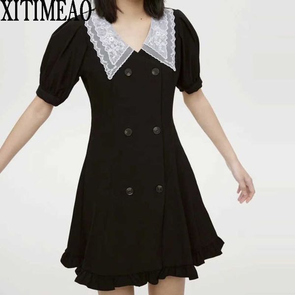 za women chic fashion short sleeve buttons mini dress vintage o neck puff female dresses vestidos xitimeao 210604, Black;gray
za women chic fashion short sleeve buttons mini dress vintage o neck puff female dresses vestidos xitimeao 210604, Black;gray