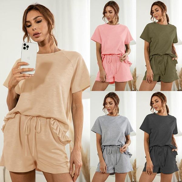 women's tracksuits 2021 summer fashion casual solid o neck short sleeve elastic waist drawsting ruffles pockets pants lady loose, Gray
women's tracksuits 2021 summer fashion casual solid o neck short sleeve elastic waist drawsting ruffles pockets pants lady loose, Gray