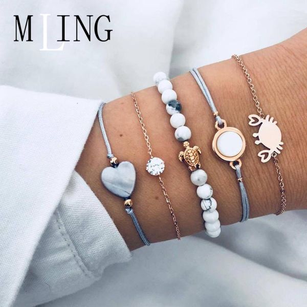 charm bracelets mling 5 pcs/set vintage heart crystal crab tortoise bracelet for women stone beads bangle female fashion jewelry, Golden;silver
charm bracelets mling 5 pcs/set vintage heart crystal crab tortoise bracelet for women stone beads bangle female fashion jewelry, Golden;silver