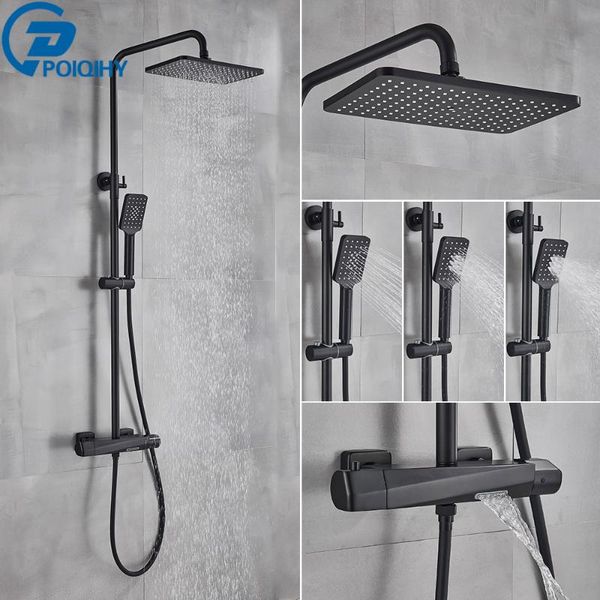 poiqihy matte black rainfall shower set dual handle thermostatic bath shower faucet waterfall spout in wall system tap
poiqihy matte black rainfall shower set dual handle thermostatic bath shower faucet waterfall spout in wall system tap
