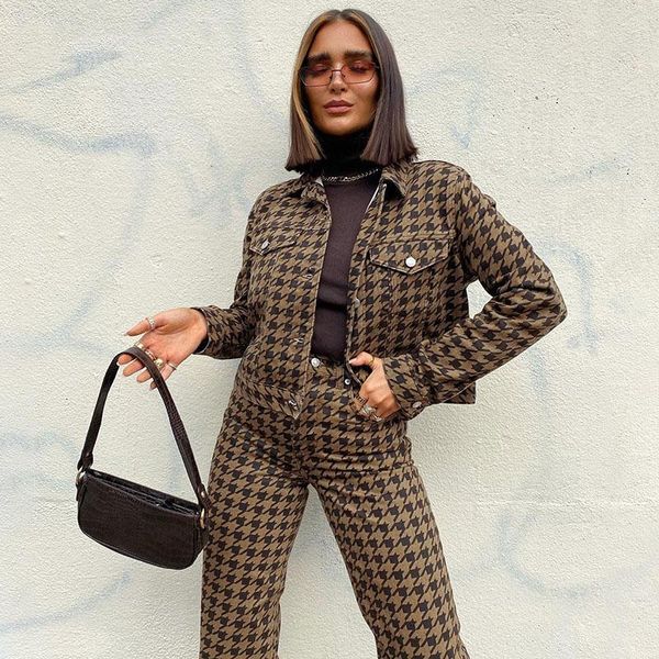 women's jackets streetwear houndstooth plaid vintage cropped jacket women elegant casual autumn coat ladies button turn down collar ove, Black;brown
women's jackets streetwear houndstooth plaid vintage cropped jacket women elegant casual autumn coat ladies button turn down collar ove, Black;brown