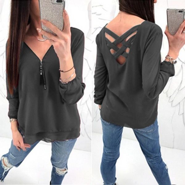 women's new fashion leisure long sleeves blouses loose plus size classics solid color blouse zipper chiffon tunic, White
women's new fashion leisure long sleeves blouses loose plus size classics solid color blouse zipper chiffon tunic, White