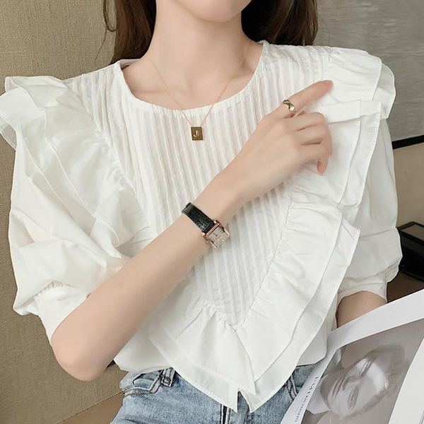 women's blouses & shirts summer women white blouse short sleeve o-neck ruffles chiffon shirt blusas mujer de moda 2021 f25
women's blouses & shirts summer women white blouse short sleeve o-neck ruffles chiffon shirt blusas mujer de moda 2021 f25
