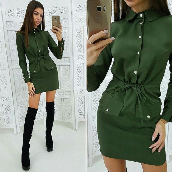 casual dresses women autumn button shirt dress solid turn down collar long sleeve elastic waist ladies slim, Black;gray
casual dresses women autumn button shirt dress solid turn down collar long sleeve elastic waist ladies slim, Black;gray