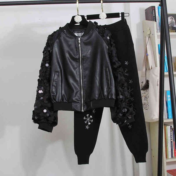 women's two piece pants fall winter ensemble women's overalls , baseball uniforms, sequin leather jacket + harem pants knitted cro, White
women's two piece pants fall winter ensemble women's overalls , baseball uniforms, sequin leather jacket + harem pants knitted cro, White