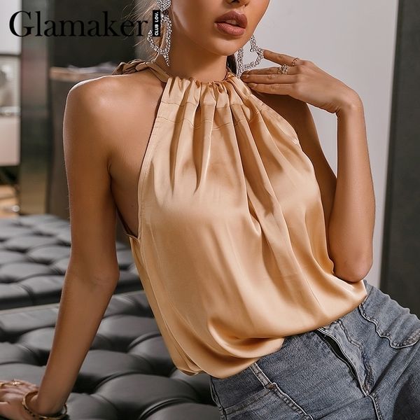 glamaker satin sleeveless office ladies tanks women elegant ruffles casual loose all-match pleated summer tee new 2021 210308, Black 
glamaker satin sleeveless office ladies tanks women elegant ruffles casual loose all-match pleated summer tee new 2021 210308, Black