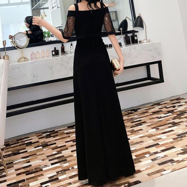 

Elegant Evening Dress Off Shoulder Short Sleeve Caped Long Dress Short Sleeve Floor Length Prom Party Dress Robe Longue Soire, Black