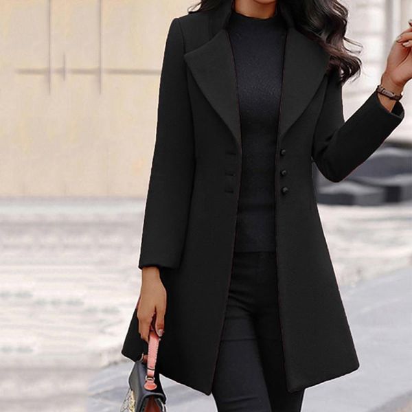 women's wool & blends minimalist style ol solid winter mid-length coat single-breasted slim-fit turndown collar, Black
women's wool & blends minimalist style ol solid winter mid-length coat single-breasted slim-fit turndown collar, Black