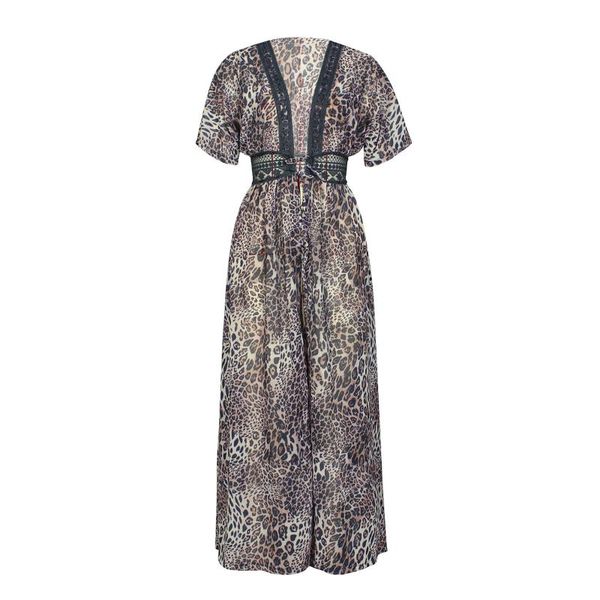 women's swimwear ladies summer chiffon overskirt, women leopard print short sleeve waist tie up long dress vacation beach rash guard, White;black
women's swimwear ladies summer chiffon overskirt, women leopard print short sleeve waist tie up long dress vacation beach rash guard, White;black