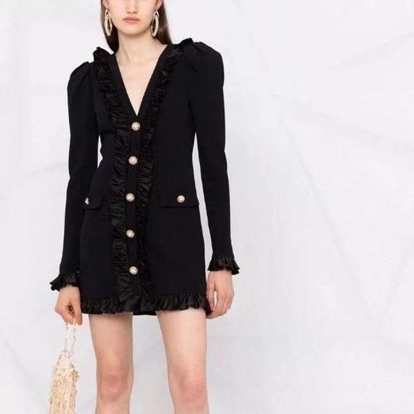 casual dresses high street est 2021 fashion designer long sleeve v-neck strass diamonds buttons ruffles dress, Black;gray
casual dresses high street est 2021 fashion designer long sleeve v-neck strass diamonds buttons ruffles dress, Black;gray