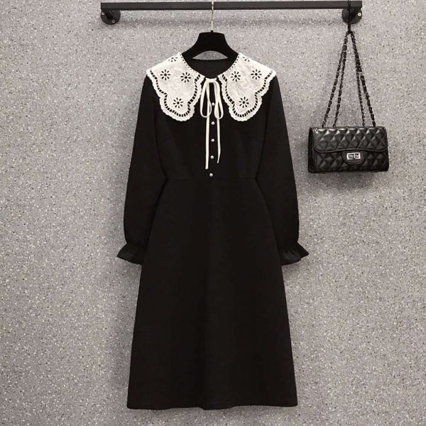 light luxury size women's fat sister early spring 2021 new big korean style slim baby collar dress, Black;gray
light luxury size women's fat sister early spring 2021 new big korean style slim baby collar dress, Black;gray