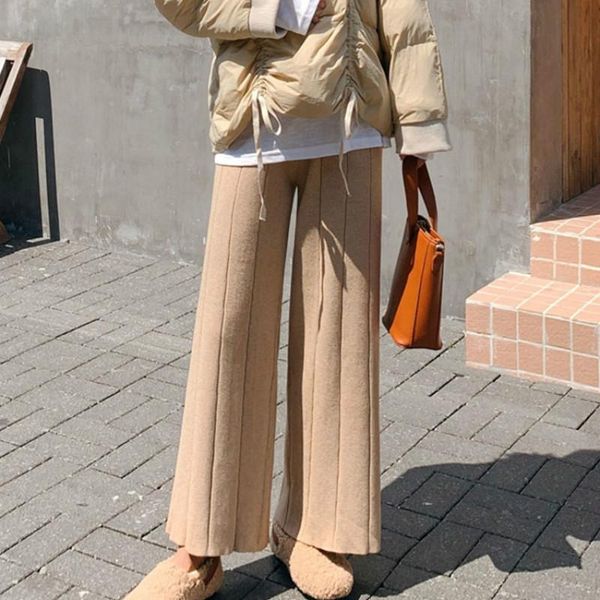 women's pants & capris 2021 autumn winter casual straight women female drawstring loose high waist knitted wide leg trousers, Black;white
women's pants & capris 2021 autumn winter casual straight women female drawstring loose high waist knitted wide leg trousers, Black;white
