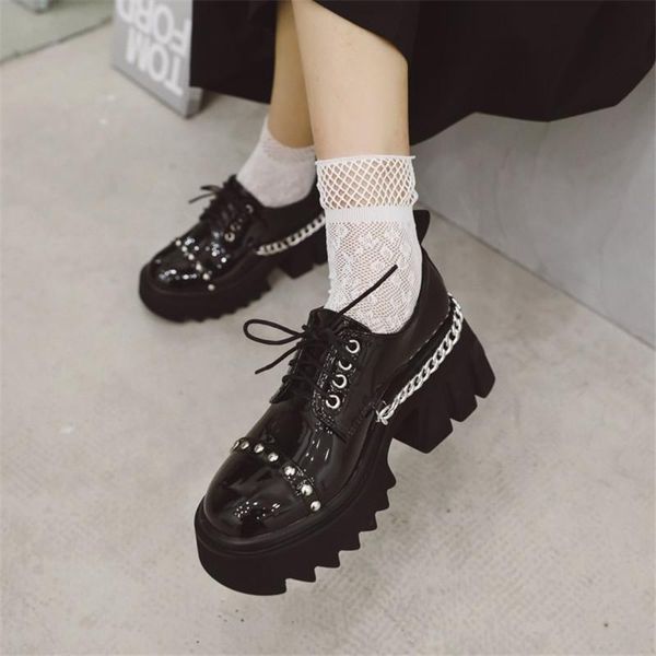 dress shoes pxelena drop plus size 35-43 women platform creepers metal chain rivet chunky high heels thick sole oxfords lady, Black
dress shoes pxelena drop plus size 35-43 women platform creepers metal chain rivet chunky high heels thick sole oxfords lady, Black