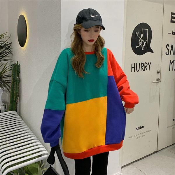 2021 new autumn and winter all-match loose contrast color stitching long-sleeved sweatshirt college style round neck hoodie women 6ifh, Black
2021 new autumn and winter all-match loose contrast color stitching long-sleeved sweatshirt college style round neck hoodie women 6ifh, Black