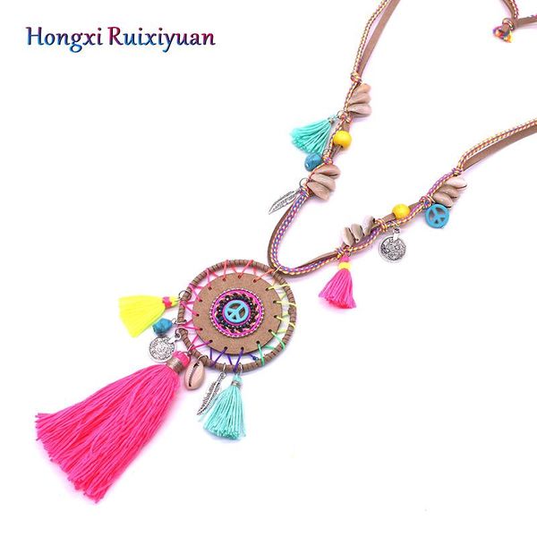 pendant necklaces bohemian style round handmade beaded ladies necklace fashion tassel crystal shell leather braided jewelry, Silver
pendant necklaces bohemian style round handmade beaded ladies necklace fashion tassel crystal shell leather braided jewelry, Silver