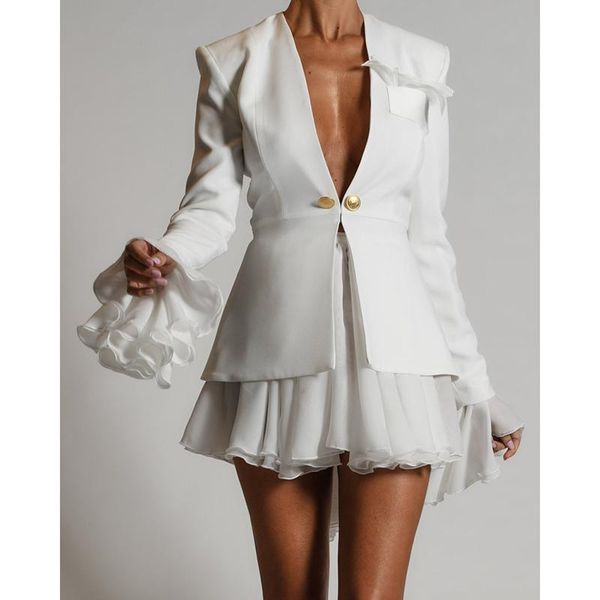 two piece dress 2021 white autumn v neck office wear women skirt suits chiffon chic slim set ensemble jupe blazer outfits f396
two piece dress 2021 white autumn v neck office wear women skirt suits chiffon chic slim set ensemble jupe blazer outfits f396