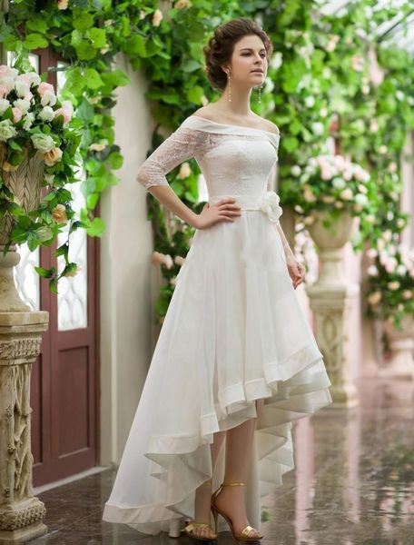 new elegant 2021 high low wedding es off shoulder half sleeve flower belt lace organza short frong long back bridal gowns u30j, White
new elegant 2021 high low wedding es off shoulder half sleeve flower belt lace organza short frong long back bridal gowns u30j, White