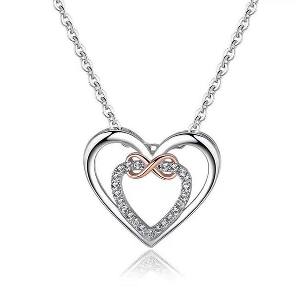pendant necklaces exquisite double heart necklace lady sweet romantic 8 character eternal zircon fashion trend product gift, Silver
pendant necklaces exquisite double heart necklace lady sweet romantic 8 character eternal zircon fashion trend product gift, Silver