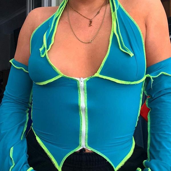 women's t-shirt zipper lace up bandage women halter crop v neck backless long sleeve autumn t-shirts club party bodycon tees 2, White
women's t-shirt zipper lace up bandage women halter crop v neck backless long sleeve autumn t-shirts club party bodycon tees 2, White