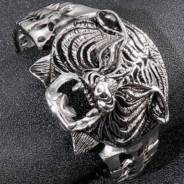 gothic open with tiger head design solid heavy stainless steel bangles for men exaggerated men's jewellery wrist bangle, Black
gothic open with tiger head design solid heavy stainless steel bangles for men exaggerated men's jewellery wrist bangle, Black