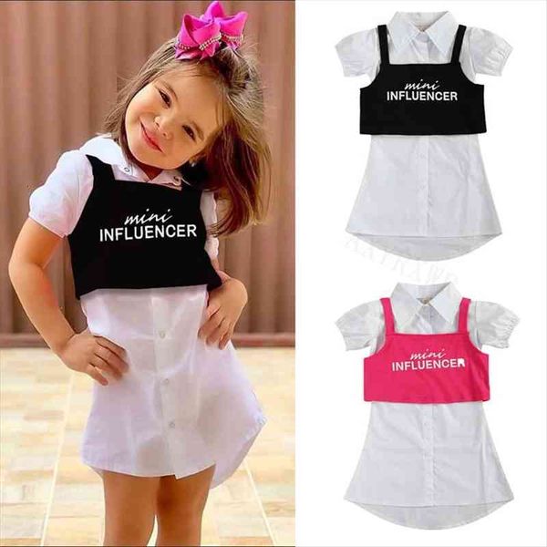 2-7y summer fashion children kids baby girls clothes sets short sleeve button shirts dress letter print vest outfits, White
2-7y summer fashion children kids baby girls clothes sets short sleeve button shirts dress letter print vest outfits, White