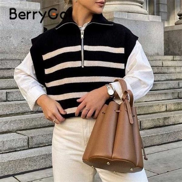 berrygo autumn winter polo vest za stripes sweater women elegant zipper pullover female casual loose knit jumper 211009, Black;white
berrygo autumn winter polo vest za stripes sweater women elegant zipper pullover female casual loose knit jumper 211009, Black;white