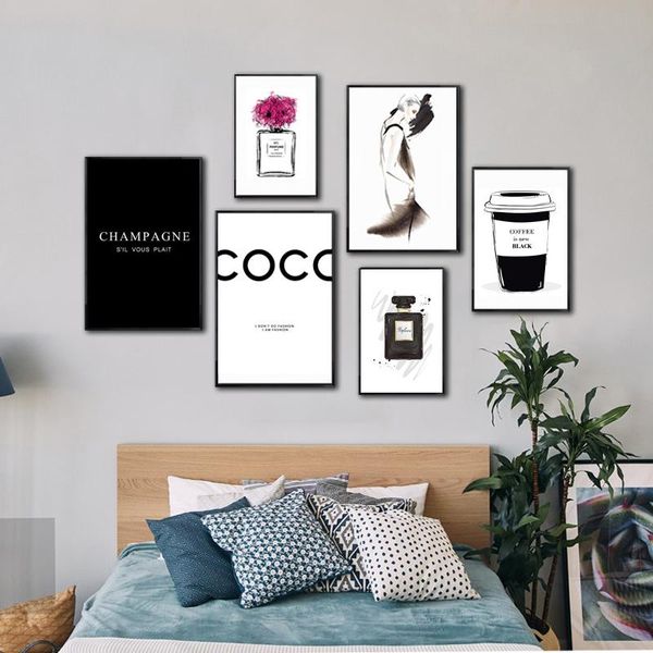 paintings fashion perfume coco quotes poster lady wall art canvas painting modern black white vogue picture for living room home decor 
paintings fashion perfume coco quotes poster lady wall art canvas painting modern black white vogue picture for living room home decor