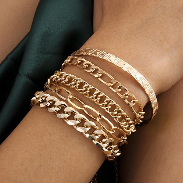 link, chain 5 pcs/set punk gold silver color bracelets set for women fashion multilayer geometric bracelet charm femme party jewelry, Black
link, chain 5 pcs/set punk gold silver color bracelets set for women fashion multilayer geometric bracelet charm femme party jewelry, Black