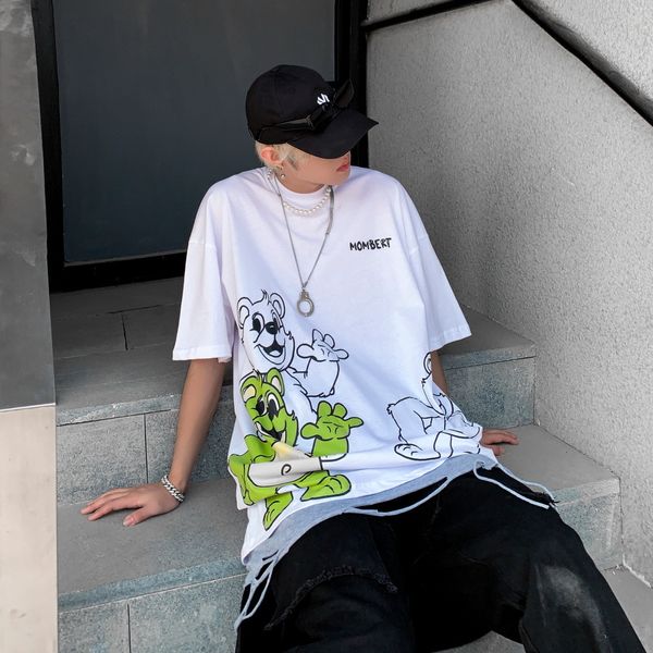 t shirt summer korean fashion cartoon bear print short sleeve men's loose round neck, White;black
t shirt summer korean fashion cartoon bear print short sleeve men's loose round neck, White;black