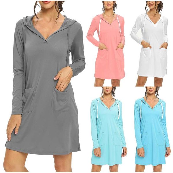casual dresses autumn dress women v neck long sleeve solid hoodie loose pocket short ladies streetwear robe femme, Black;gray
casual dresses autumn dress women v neck long sleeve solid hoodie loose pocket short ladies streetwear robe femme, Black;gray