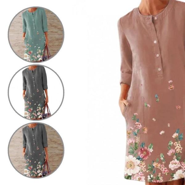 casual dresses women chic floral print buttons party dress comfy o-neck for daily wear, Black;gray
casual dresses women chic floral print buttons party dress comfy o-neck for daily wear, Black;gray