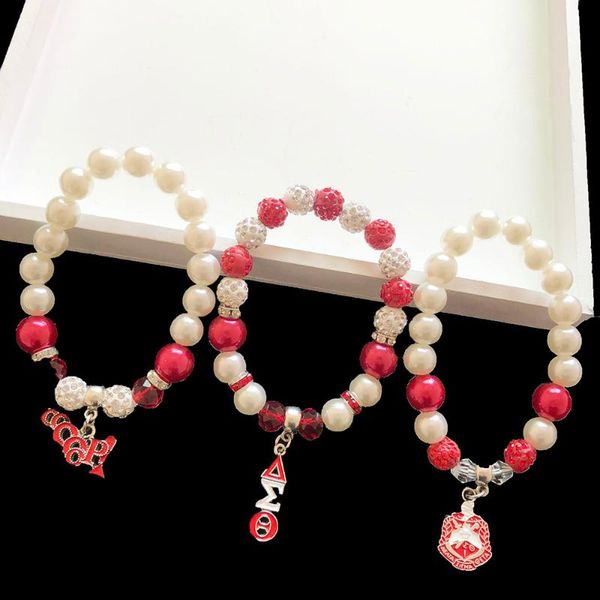 charm bracelets handmade elastic red white pearl crystal disco ball beads greek letters oooop shield bracelet jewelry, Golden;silver
charm bracelets handmade elastic red white pearl crystal disco ball beads greek letters oooop shield bracelet jewelry, Golden;silver