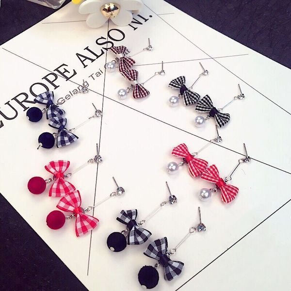 e2267 korean plaid bow temperament pearl plush ball fashion versatile earrings, Silver
e2267 korean plaid bow temperament pearl plush ball fashion versatile earrings, Silver