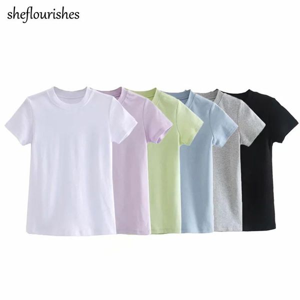 women's t-shirt knitted t shirt women casual shirts summer basic short sleeve o neck tees korean slim solid cotton white
