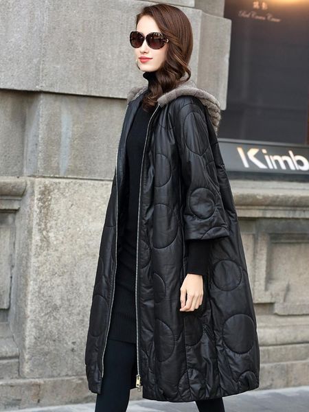 women's leather & faux jacket real sheepskin collar female 90% white duck down cuero genuino zjt631, Black
women's leather & faux jacket real sheepskin collar female 90% white duck down cuero genuino zjt631, Black