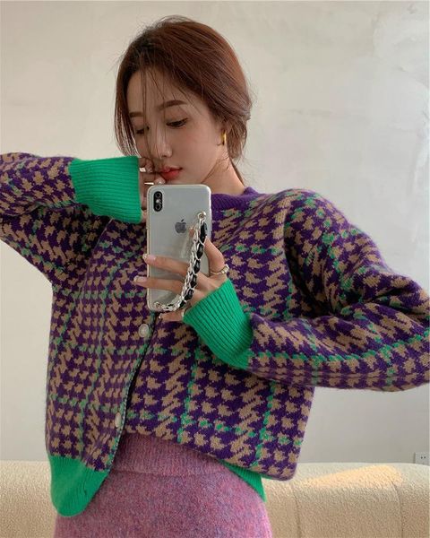 women's knits & tees 311 houndstooth sweater women winter fall korean chic color contrast lady office daily elegant loose knit cardigan, White
women's knits & tees 311 houndstooth sweater women winter fall korean chic color contrast lady office daily elegant loose knit cardigan, White
