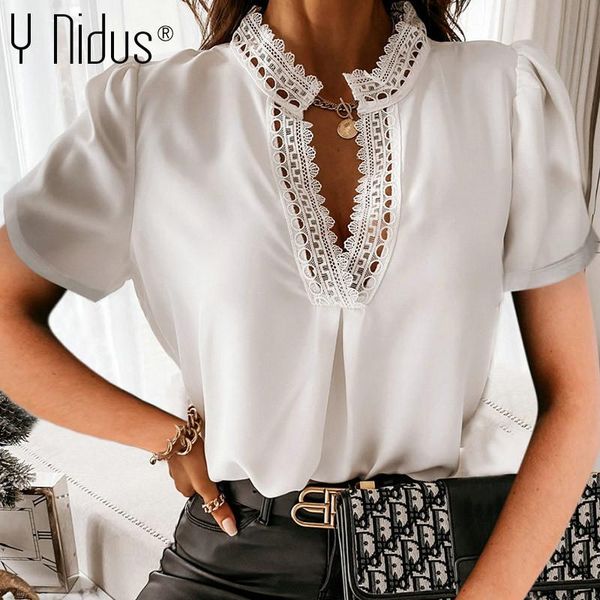 women's summer chiffon blouse 2021 deep lace v-neck short sleeve shirts elegant solid white ladies blouses feminina
women's summer chiffon blouse 2021 deep lace v-neck short sleeve shirts elegant solid white ladies blouses feminina