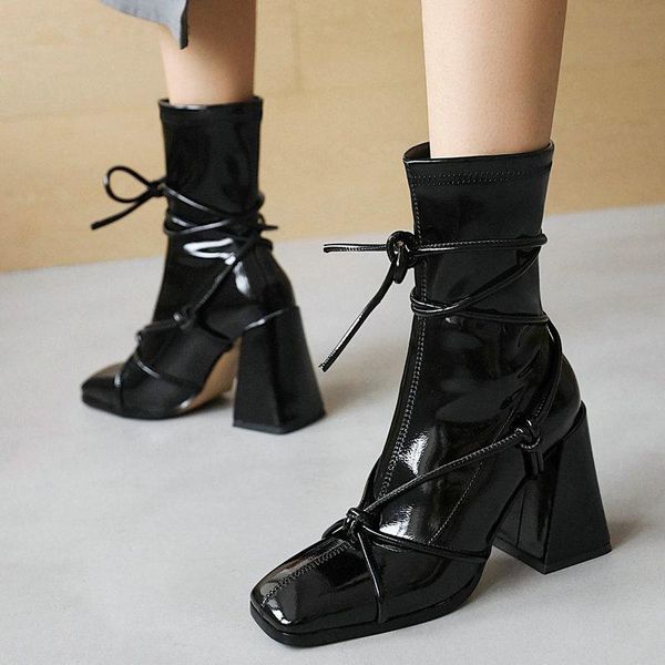 boots 2021 mid calf women's autumn winter fashion high heel short temperament square toe cross-tied slip-on booties, Black
boots 2021 mid calf women's autumn winter fashion high heel short temperament square toe cross-tied slip-on booties, Black