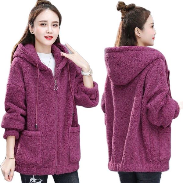 thicken plus velvet women autumn and winter loose korean lamb wool casual hooded short jacket, Black
thicken plus velvet women autumn and winter loose korean lamb wool casual hooded short jacket, Black