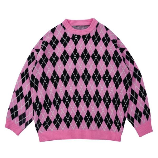 women's sweaters 2021 winter fashion couple clothes women knitted pink long sleeve vintage argyle oversized sweatshirts clothing, White;black
women's sweaters 2021 winter fashion couple clothes women knitted pink long sleeve vintage argyle oversized sweatshirts clothing, White;black